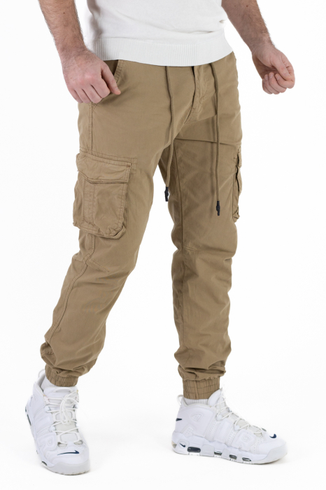 Pantaloni bej cargo cu buzunare slim fit [2]