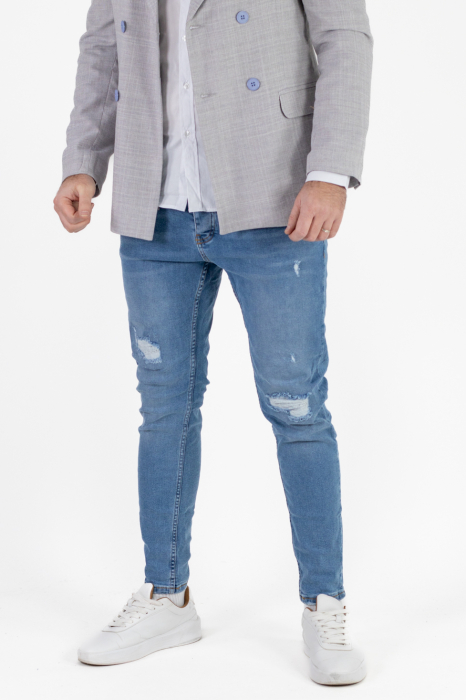 Blugi slim fit albastru deschis cu rupturi albe [3]