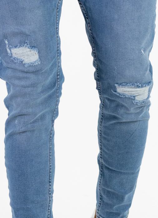 Blugi slim fit albastru deschis cu rupturi albe [8]