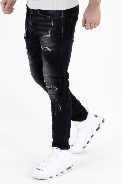 Blugi slim fit negri cu rupturi albe [3]