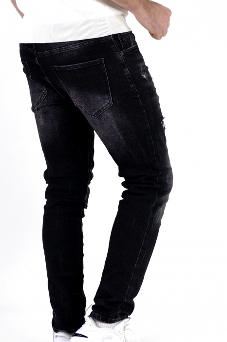 Blugi slim fit negri cu rupturi albe [4]