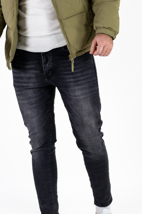 Blugi slim fit negri deschisi cu efect prespalat [5]