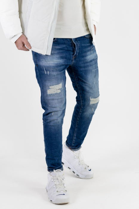 Blugi slim fit cu rupturi cusute [6]