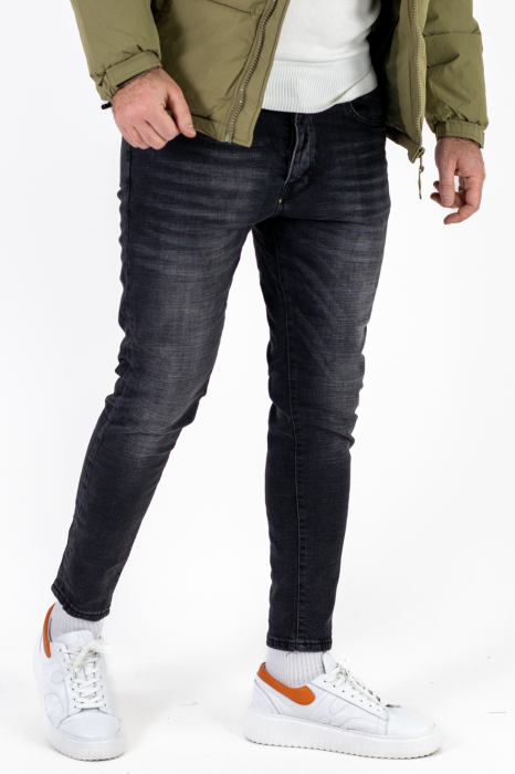 Blugi slim fit negri deschisi cu efect prespalat [3]