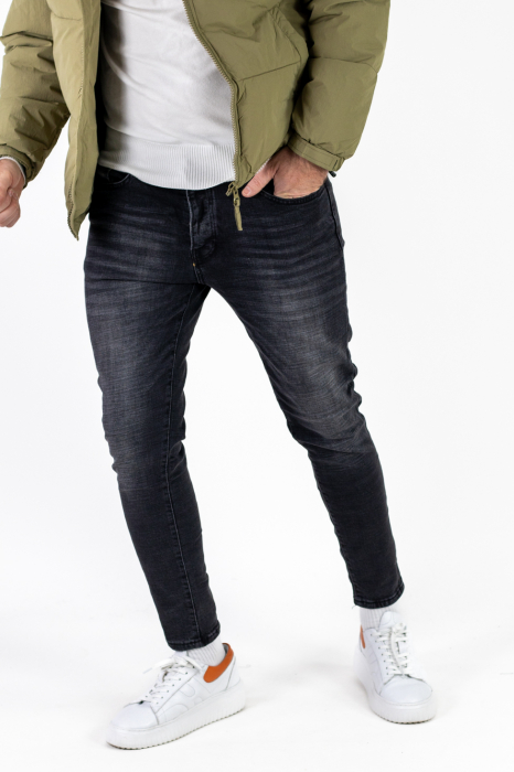 Blugi slim fit negri deschisi cu efect prespalat [8]