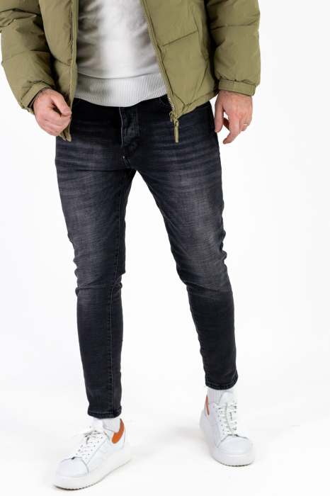Blugi slim fit negri deschisi cu efect prespalat [2]