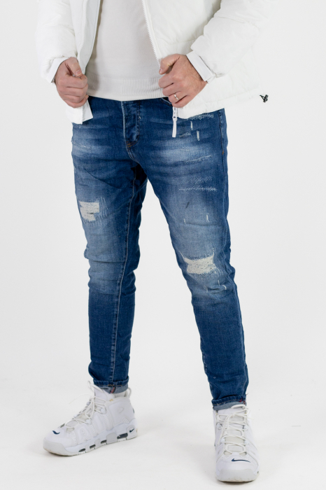 Blugi slim fit cu rupturi cusute [4]