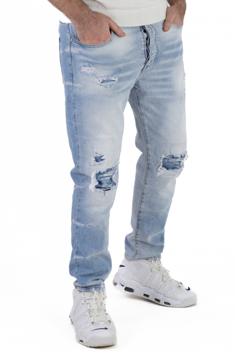 Blugi regular fit albastri deschis cu rupturi [6]