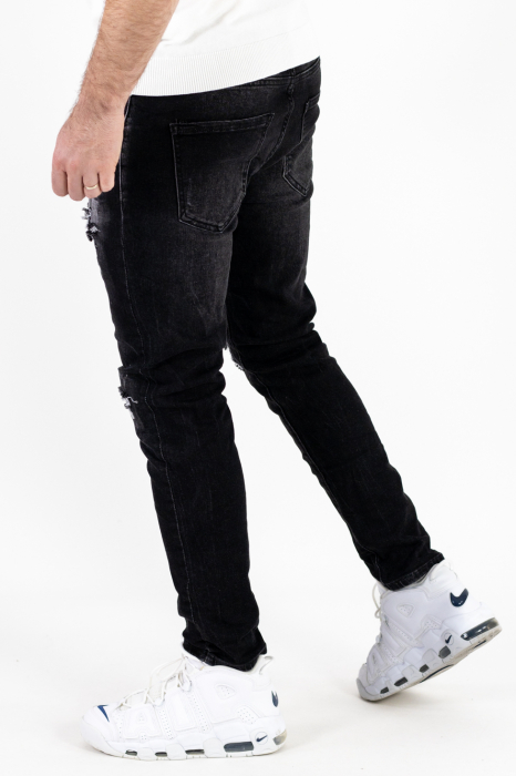 Blugi slim fit negri cu rupturi albe [6]