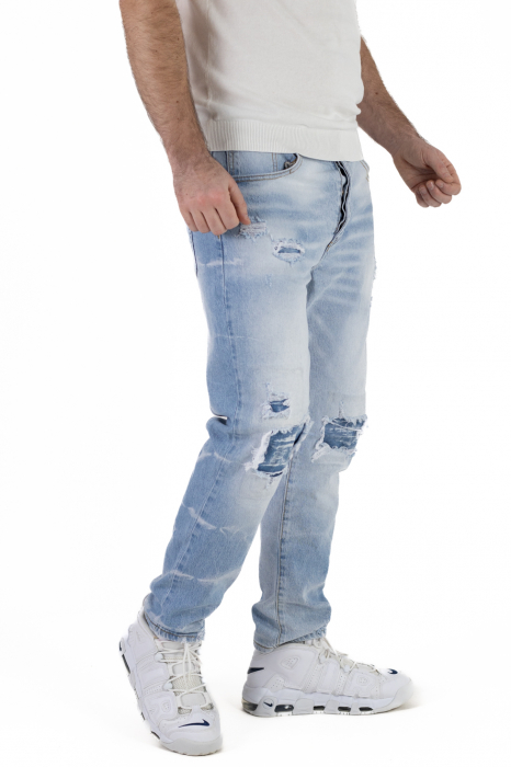 Blugi regular fit albastri deschis cu rupturi [2]