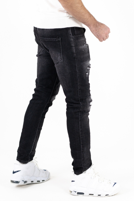 Blugi slim fit negri cu rupturi albe [7]