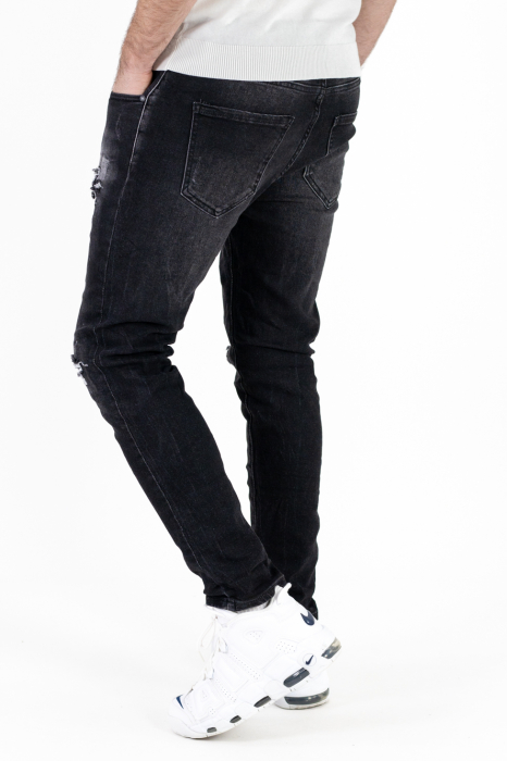 Blugi slim fit negri cu rupturi albe [3]