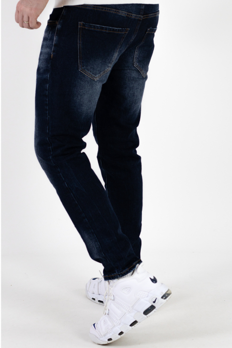Blugi slim fit indigo cu rupturi negre [8]