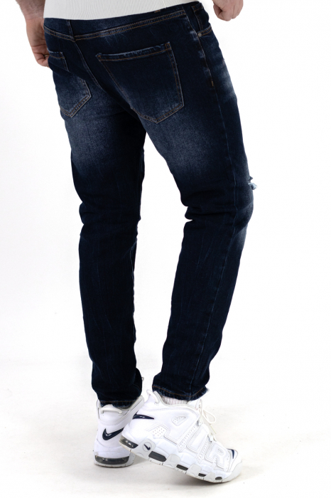 Blugi slim fit indigo cu rupturi negre [7]