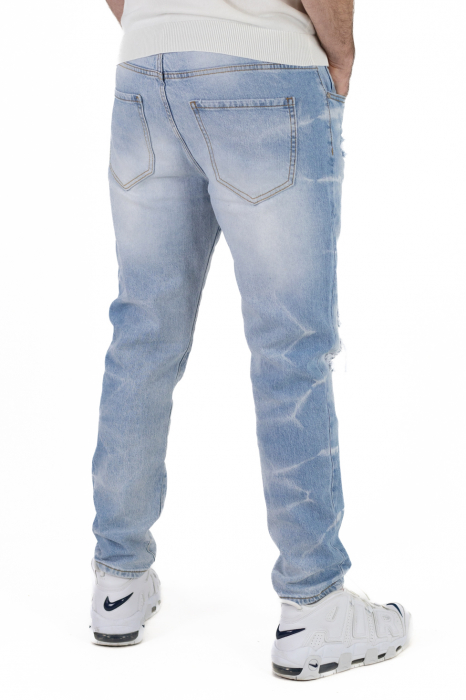Blugi regular fit albastri deschis cu rupturi [3]