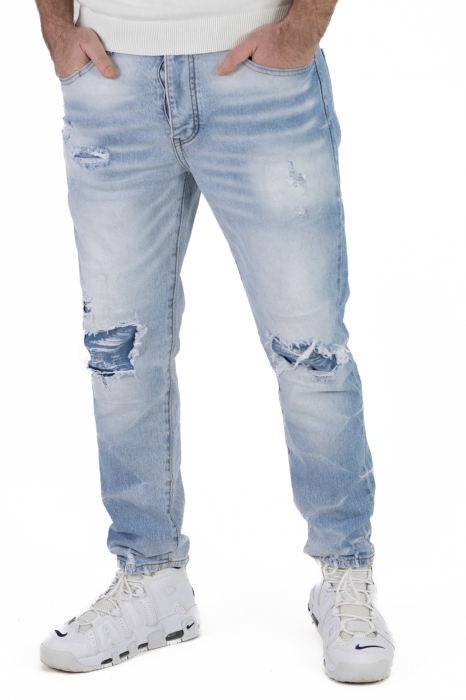 Blugi regular fit albastri deschis cu rupturi [5]