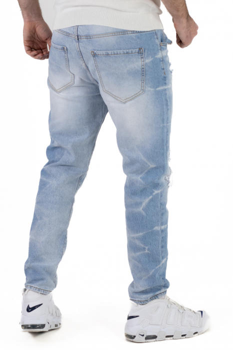 Blugi regular fit albastri deschis cu rupturi [7]