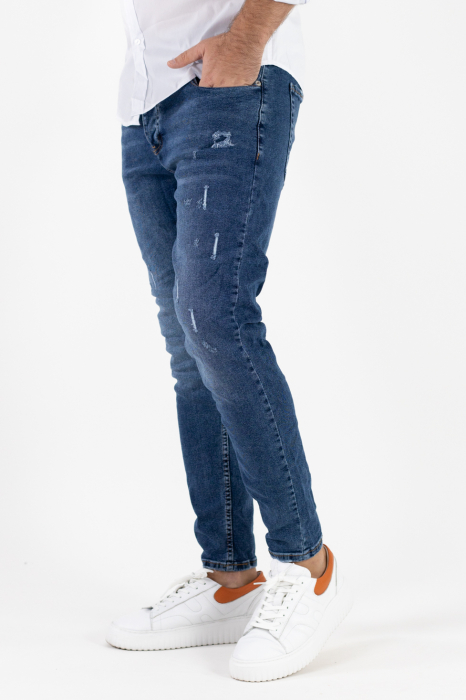 Blugi Super Skinny Fit cu Zgârieturi în Contrast pentru Bărbați [5]