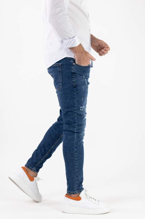 Blugi Super Skinny Fit cu Zgârieturi în Contrast pentru Bărbați [2]