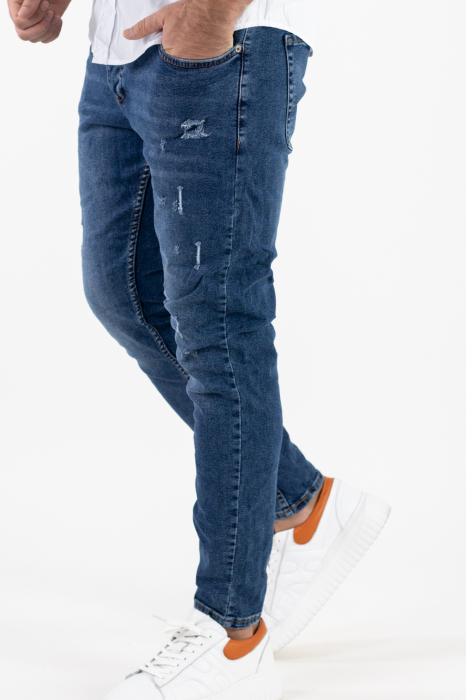 Blugi Super Skinny Fit cu Zgârieturi în Contrast pentru Bărbați [3]