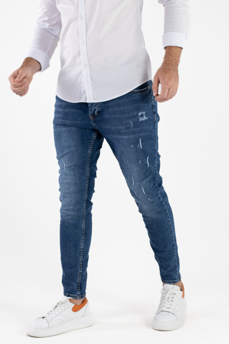 Blugi Super Skinny Fit cu Zgârieturi în Contrast pentru Bărbați [8]