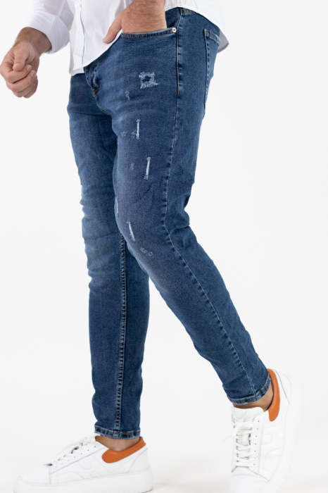 Blugi Super Skinny Fit cu Zgârieturi în Contrast pentru Bărbați [7]