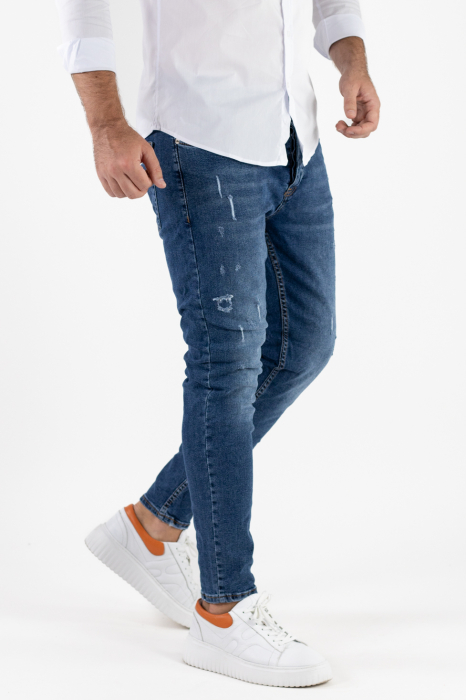 Blugi Super Skinny Fit cu Zgârieturi în Contrast pentru Bărbați [9]