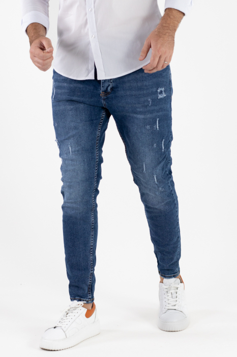 Blugi Super Skinny Fit cu Zgârieturi în Contrast pentru Bărbați [6]