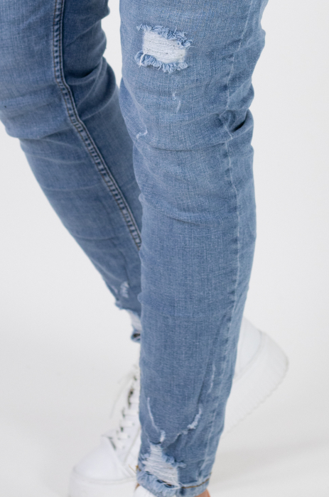 Blugi Skinny Fit cu rupturi acoperite - albastru deschis pentru bărbați [3]