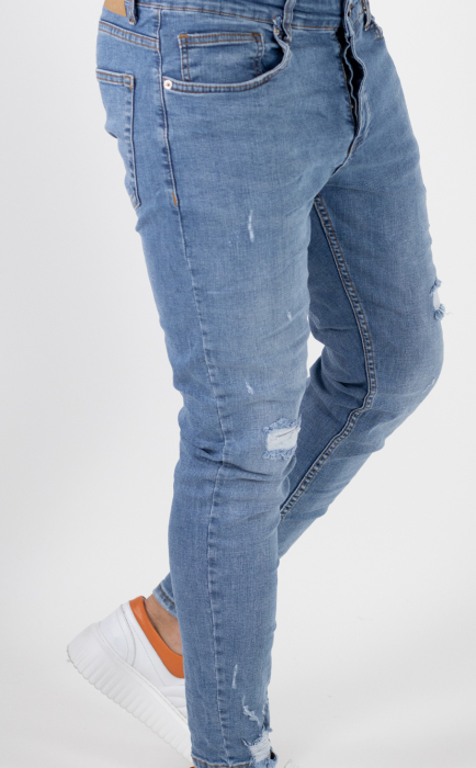 Blugi Skinny Fit cu rupturi acoperite - albastru deschis pentru bărbați [7]