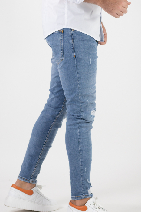 Blugi Skinny Fit cu rupturi acoperite - albastru deschis pentru bărbați [8]
