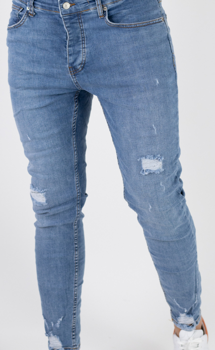 Blugi Skinny Fit cu rupturi acoperite - albastru deschis pentru bărbați [6]
