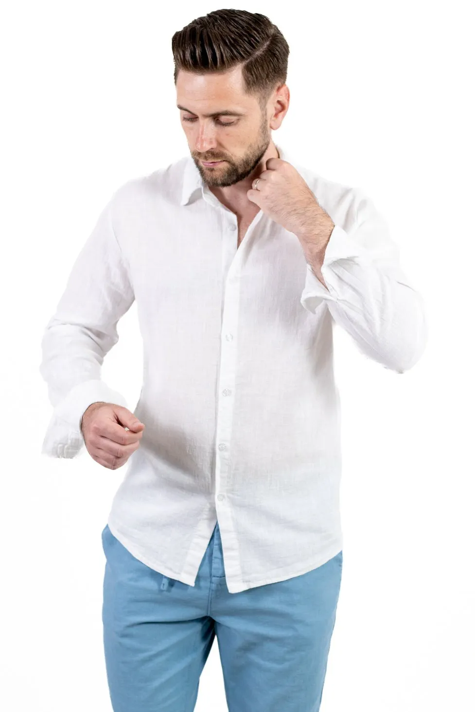 Cămașă albă 100% din in cu guler clasic [3]