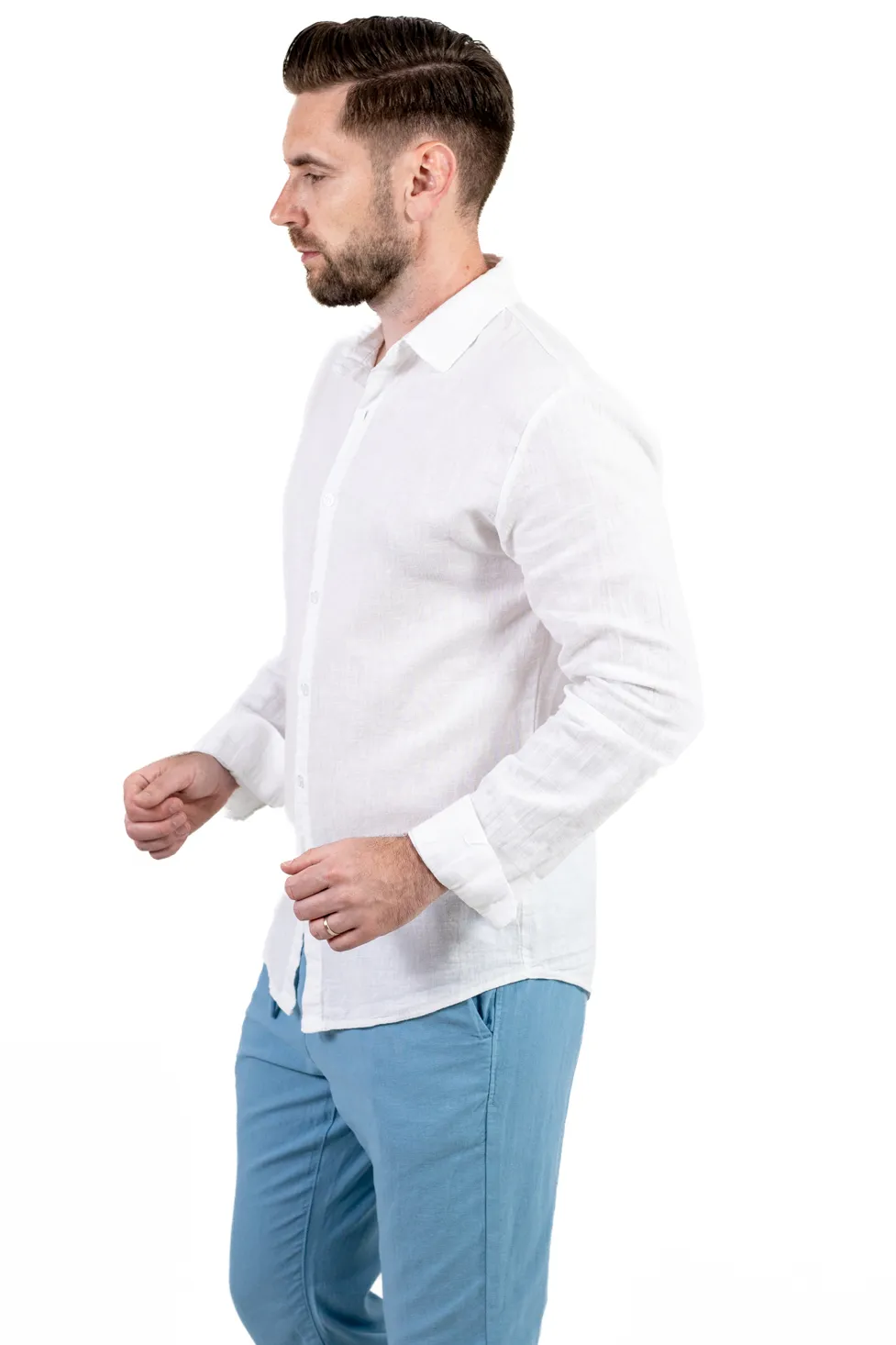 Cămașă albă 100% din in cu guler clasic [9]