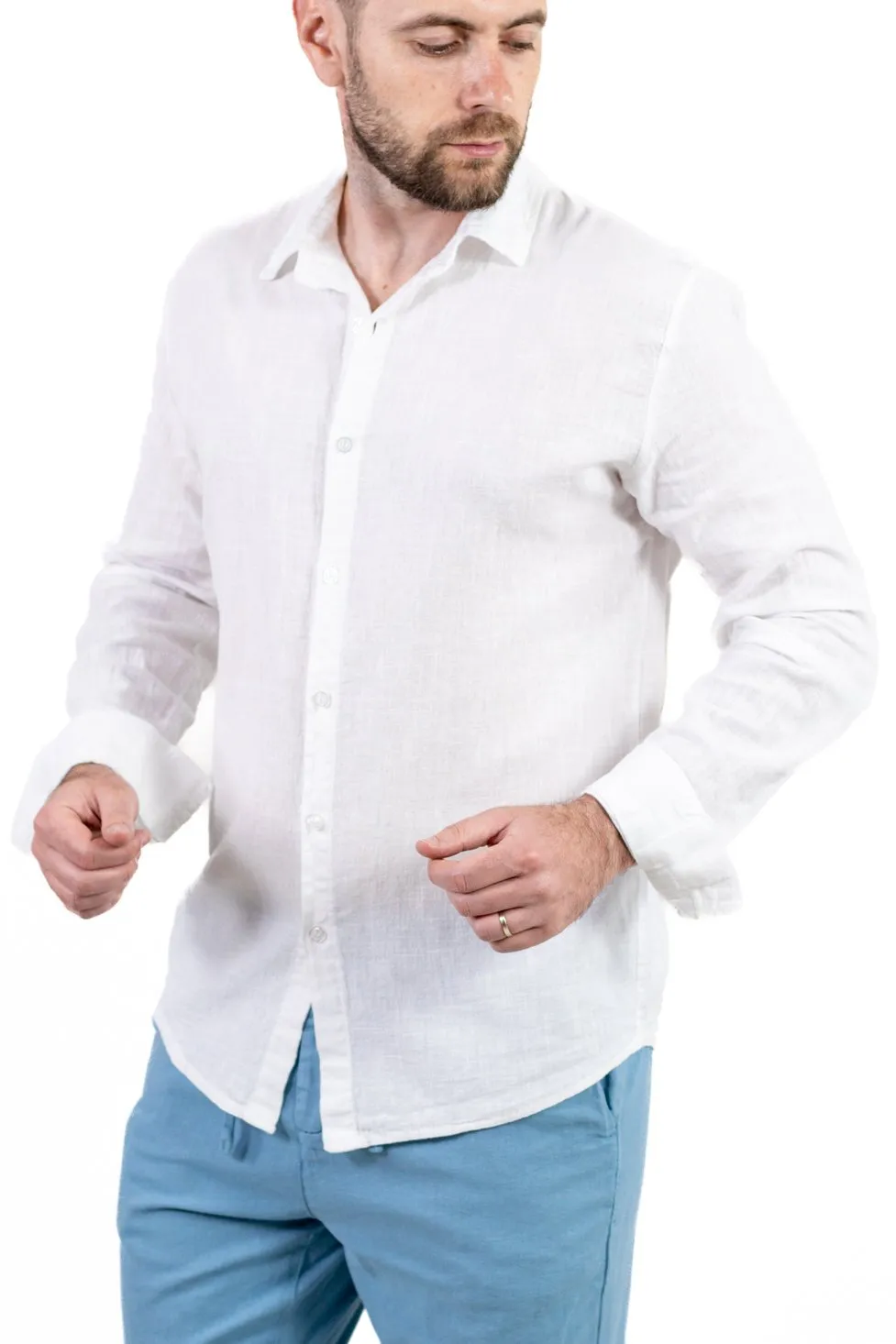 Cămașă albă 100% din in cu guler clasic [7]