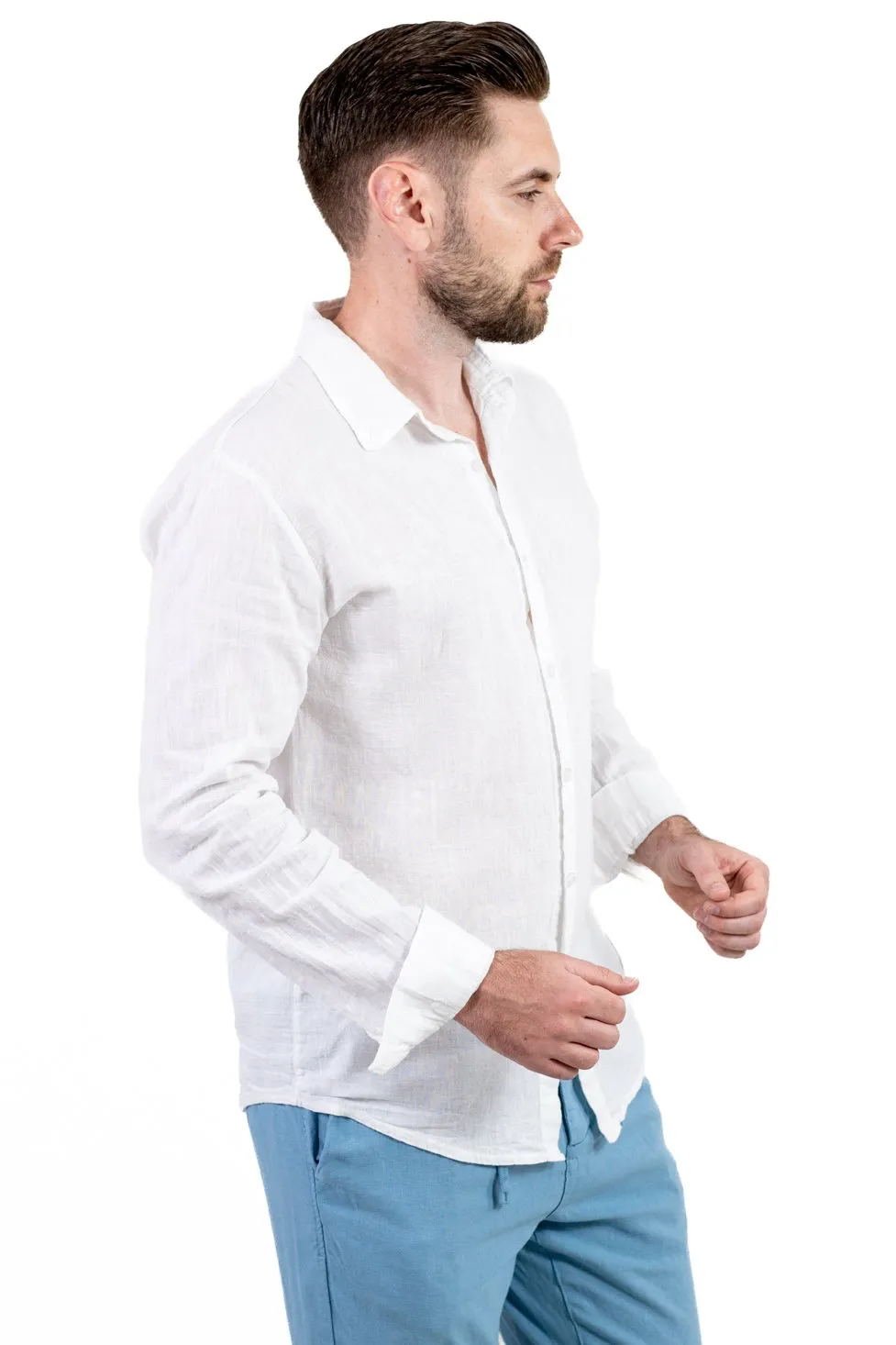 Cămașă albă 100% din in cu guler clasic [6]