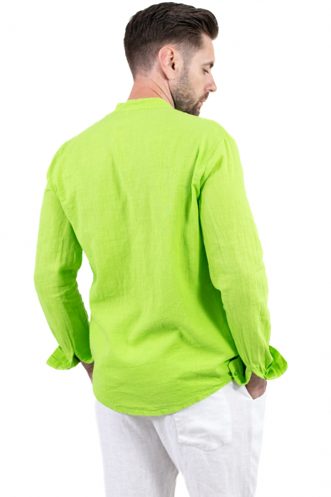 Cămașă verde măr 100% din in cu guler tunică [9]