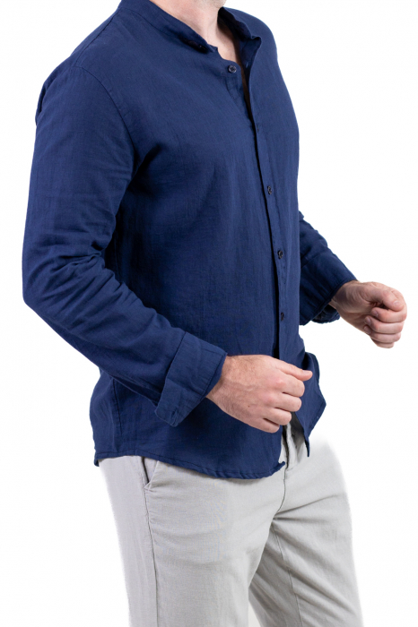 Cămașă bleumarin 100% din in cu guler tunică [9]