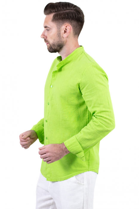 Cămașă verde măr 100% din in cu guler tunică [2]