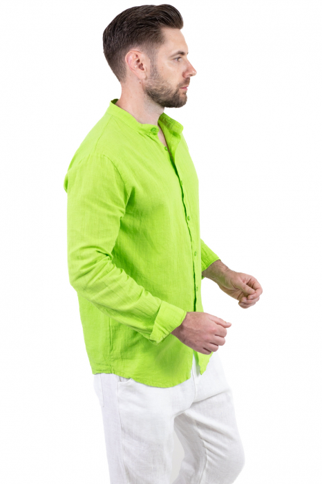 Cămașă verde măr 100% din in cu guler tunică [5]