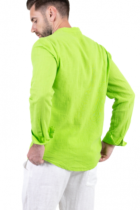Cămașă verde măr 100% din in cu guler tunică [3]