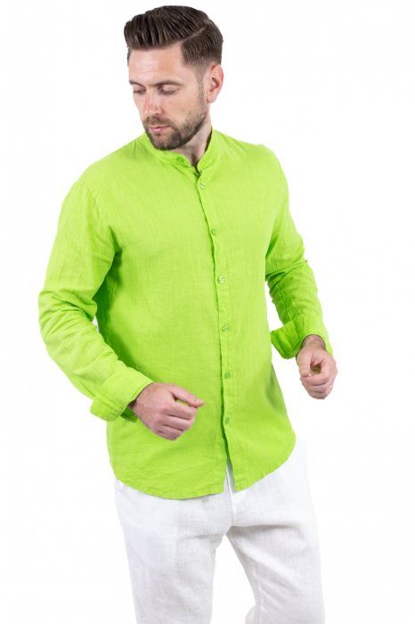 Cămașă verde măr 100% din in cu guler tunică [7]