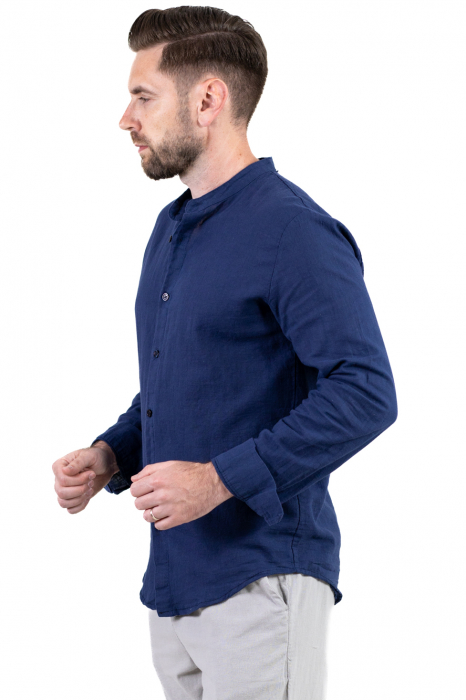 Cămașă bleumarin 100% din in cu guler tunică [6]