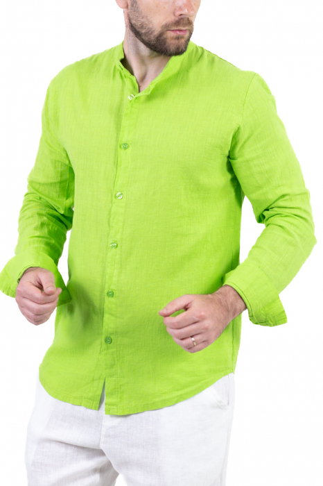 Cămașă verde măr 100% din in cu guler tunică [8]