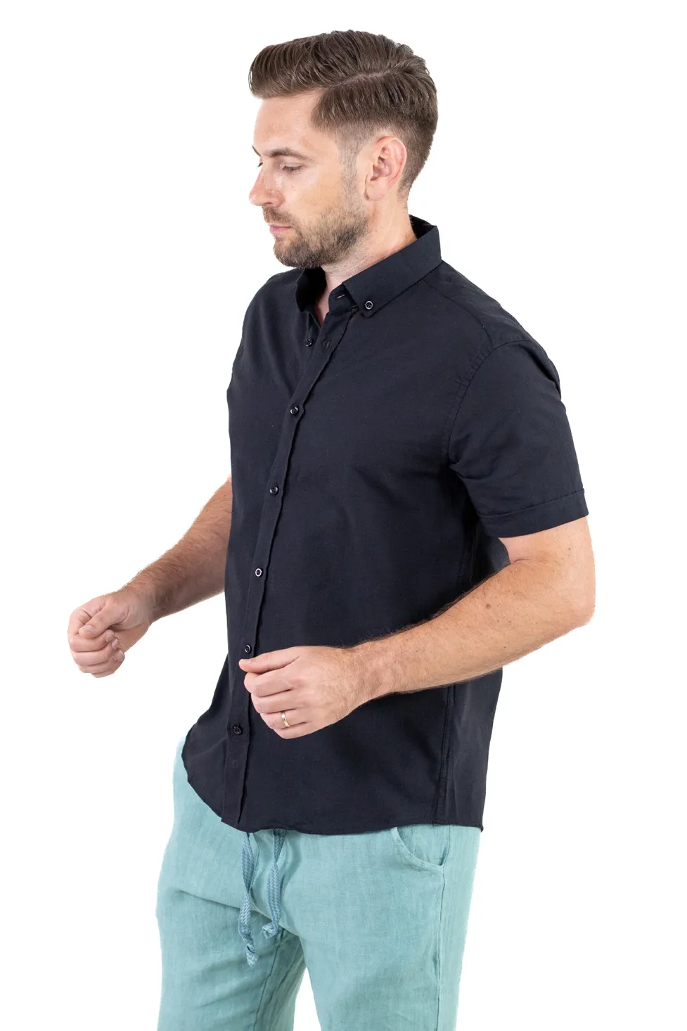 Cămașă bărbați neagră guler clasic – 100% bumbac, vară [6]