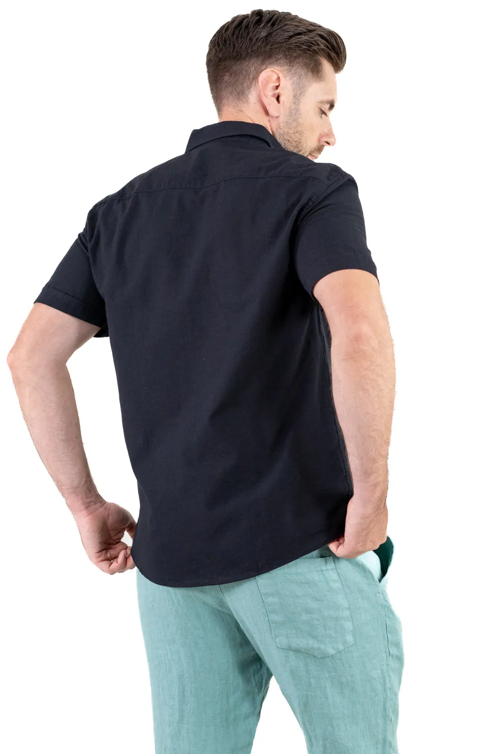 Cămașă bărbați neagră guler clasic – 100% bumbac, vară [2]