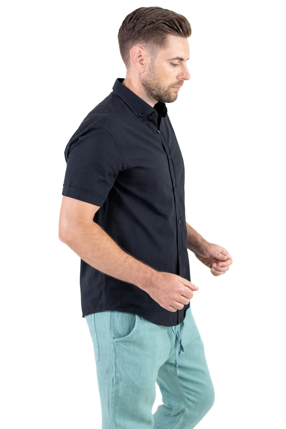 Cămașă bărbați neagră guler clasic – 100% bumbac, vară [7]