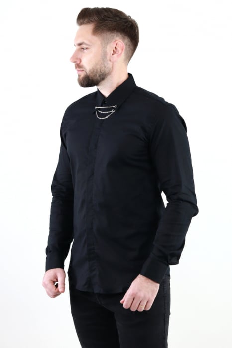 Camasa neagra slim fit cu accesoriu la guler [7]