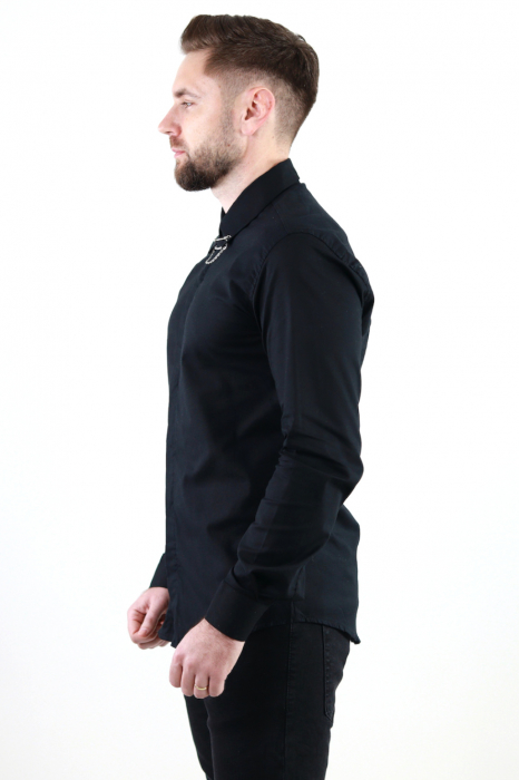 Camasa neagra slim fit cu accesoriu la guler [8]