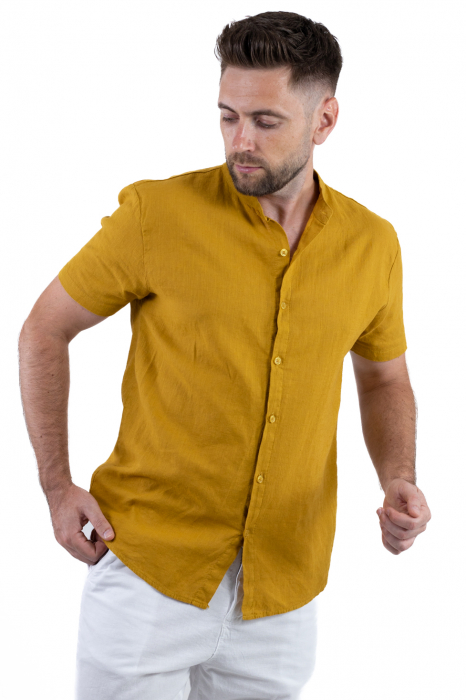 Camasa din in cu maneca scurta mustar [4]